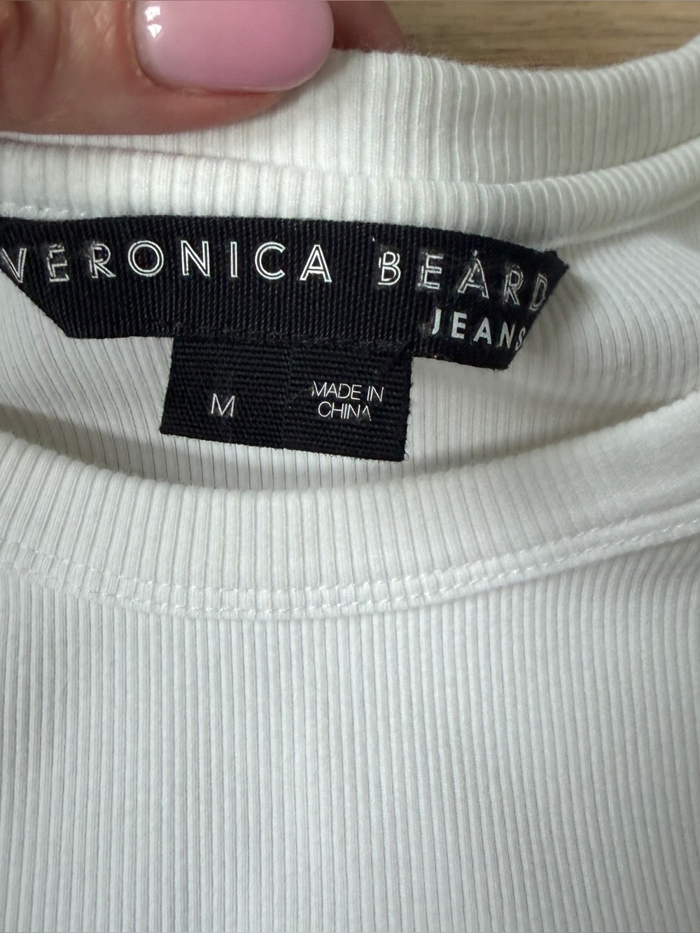 Veronica Beard Jeans Ribbed Top Eyelet Ruffle Sleeve Ivory Beige Sz M*H18 - Picture 3 of 4